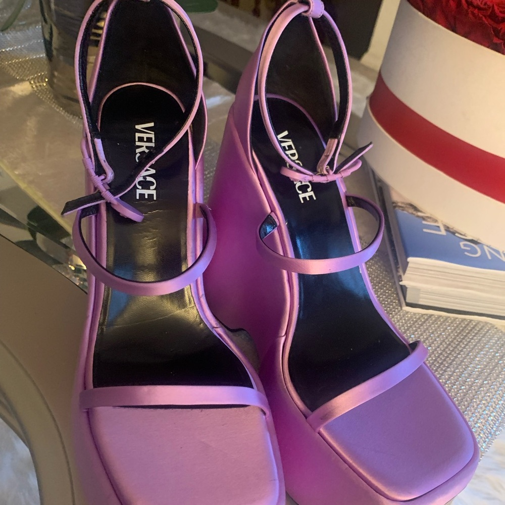 Purple Wedge VERSACE Platform Shoes with Ankle Straps 🔥🔥🔥🔥